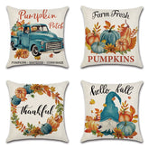 Thanksgiving Linen Pillowcase – Pumpkin Cartoon Car with Festive Wreath Design - Show Gadgets
